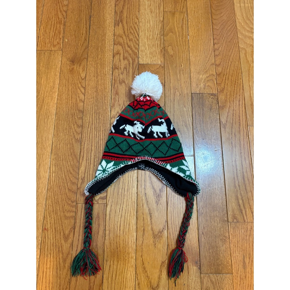 Kids Winter Hat Beanie with Tassels Reindeer Snowflake Fair Isle Knit